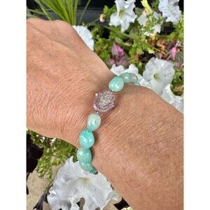 Amazonite Nugget Gemstone bracelet with Czechoslovakian Pressed Glass Hamsa Symb